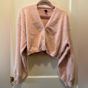 ROMWE Pink Crop Cardigan Sweater M